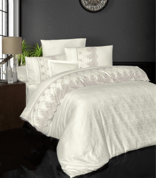 Комплект постельного белья VIP Moonlight&nbsp;Satin First Choice - First Choice - V.I.P-181 MALVİN - Евро - Молочный