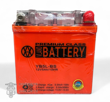 Акумулятор GEL 12V 5A 119‑60‑129mm, високий 12N5L‑BS (YB5L‑BS) "VLAND" (2024)