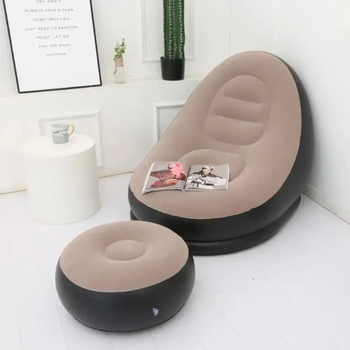 Надувне велюрове крісло з пуфиком AIR SOFA 116 х 98 х 83 см Чорно-бежевий