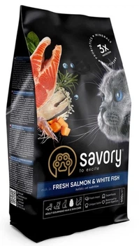 Сухой корм для длинношерстных кошек Savory Adult Cat Gourmand Fresh Salmon and White Fish с лососем и белой рыбой 400 г (4820232630013)