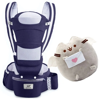 Хипсит Эрго-рюкзак BabyCarrier 6в1 Темно-Синий и Мягкая игрушка кот с письмом Пушин кэт 23х25см Серый v-11986