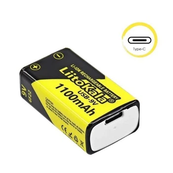 Аккумулятор крона 6F22 LiitoKala Type-С Li-ion CR9V 1100mA (58661)