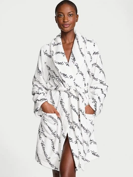 Халат Victoria's Secret Short Cozy Robe M/L білий в написи