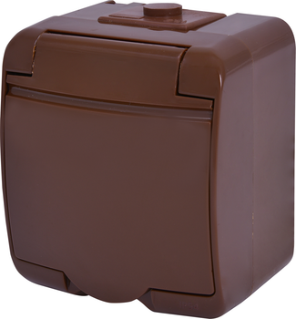 Розетка із заземлюючим контактом та кришкою ETI IP54 RHE-1s-KR 4668050 коричнева