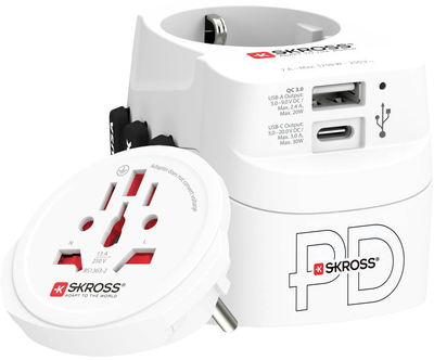 Мережевий зарядний пристрій Skross PRO Light USB AC30PD World White (1302473)