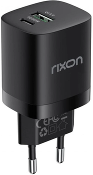 Ładowarka sieciowa Rixon RX30B 30W USB-C USB-A Black (8594221080153)