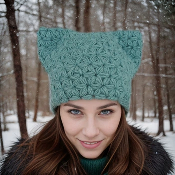 В'язана жіноча шапка - кішка, HandMade модна шапка з вушками на кожен день від PRIGRIZ