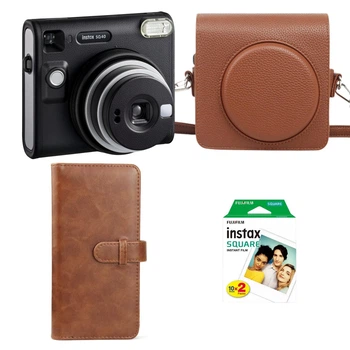 Подарунковий набір камера миттєвого друку Fujifilm Instax Square SQ40/ Чохол коричневий/ Фотоальбом коричневий (80 фото) / Фотопапір (20 знімків)