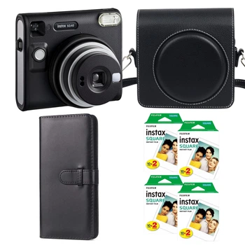 Подарунковий набір камера миттєвого друку Fujifilm Instax Square SQ40/ Чохол чорний / Фотоальбом чорний (80 фото) / Фотопапір (80 знімків)