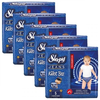 Органические подгузники -трусики с бамбуковым волокном 5 размер Sleepy Jeans Junior (11-18кг) Box 5уп*24 шт