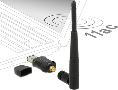 Мережевий адаптер Delock WLAN USB 2.0 Stick Dualband 2.4/5 GHz AC 433 (4043619124626)