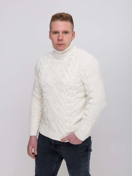 Свитер мужской молочный теплый с горлом и косами 230-570-1 XL