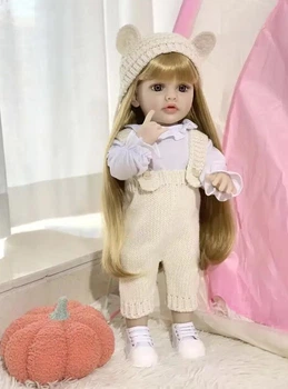 Велика вінілова лялька ручної роботи Reborn Baby Doll зі справжнім русявим волоссям та великими очима.