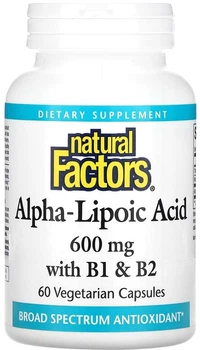 Альфа-липоевая кислота с витаминами B1 и B2 Natural Factors 600 мг 60 капсул (068958021027)