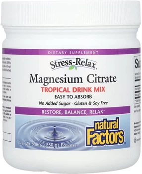 Магний цитрат порошок Natural Factors Stress-Relax Magnesium Citrate 250 г Тропические фрукты (068958035420)