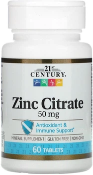 Цитрат цинка 21st Century Zinc Citrate 50 мг 60 таблеток (740985280263)