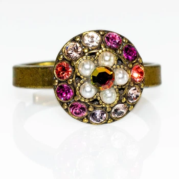 Кольцо "Цветочная гармония" Michal Negrin с жемчужинами и кристаллами Swarovski, ручная работа