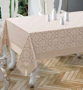Скатертина TABE серії POLYCOTTON розмір 160*220 см з бавовни та поліестеру однотонна бежевого кольору