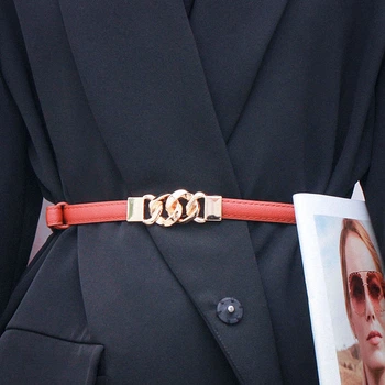 Тонкий жіночий ремінь «Buckle Chain» Помаранчевий