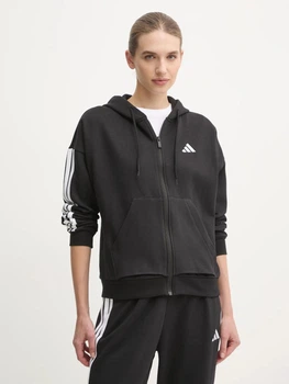 Толстовка на флисе на молнии с капюшоном женская Adidas W 3S Fl Fz Hd JE1283 S Black/White (4067902074177)