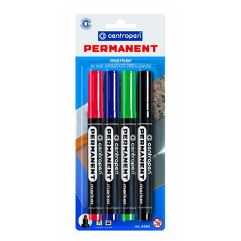 Набор перманентных маркеров Centropen 2,5 мм 4 шт (8566/4/BL)