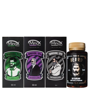 Набір для поетапного росту бороди Minox Dynamic Rise (Лосьйон 3х50 мл, Вітаміни 90 капсул)