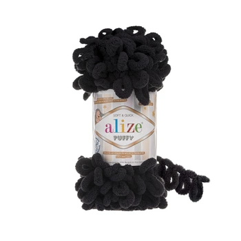 Пряжа для в'язання Alize Puffy алізе пуффі плюшева чорний 1060