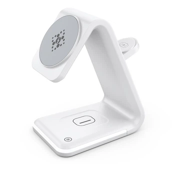 Магнітна бездротова зарядка 3 в 1 QC 4.0 15 Вт підходить для телефону, iWatch, AirPods Білий ( код: WCS3O )