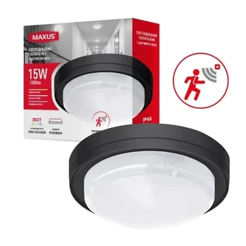 Светильник светодиодный накладной с датчиком движения MAXUS MBH 15W 3CCT IP65 BL Circle Microwave sensor