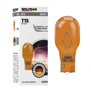 Автолампа розжарювання Wolfram 12v T15 WY16W Жовта (26315)