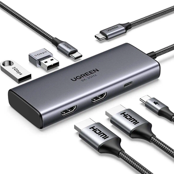 USB хаб, концентратор с быстрой зарядкой и HDMI Ugreen 15852 CM498 (6 в 1, Type-C, 100 Вт)