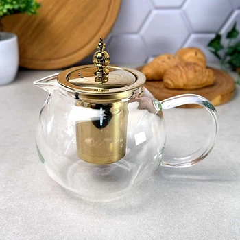 Стеклянный чайник-кофейник для плиты 950 мл Kandy Золото