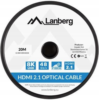 Кабель Lanberg HDMI – HDMI v2.1 20 м Black (CA-HDMI-30FB-0200-BK)