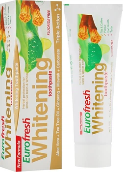Зубна паста Eurofresh Whitening з мисваком, алоє віра, чайним деревом та женьшенем, 112 г