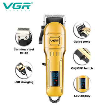 Машинка для стрижки VGR V-268 аккумуляторная, работает от USB, цвет - золото.