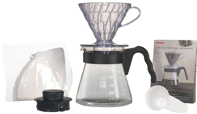 Zestaw Hario V60 Craft Coffee Maker Dripper plastikowy V60-02 + Serwer 600 ml + Filtry papierowe 40 szt + Miarka (4977642143517)