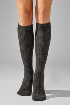 Жіночі гольфи Legs в рубчик з вовни мериноса, із додаванням кашеміру KNEE HIGH CASHMERE MERINO 36-40(р) grey melange (KCM26)
