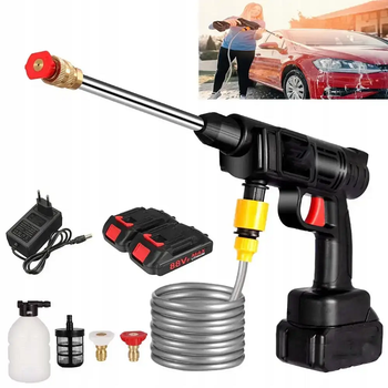 Мойка высокого давления Cleaning Gun 8559 1кВт автомойка с двумя аккумуляторами 68В портативная минимойка для авто машины в кейсе Черная
