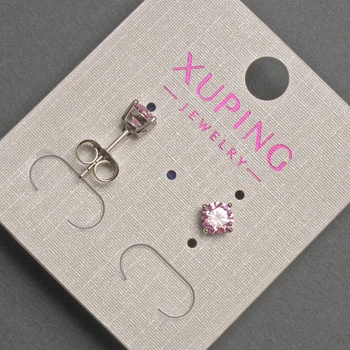 Сережки пусети кульчики Xuping з рожевим кристалом, діаметр 5мм+- родій, ida55146