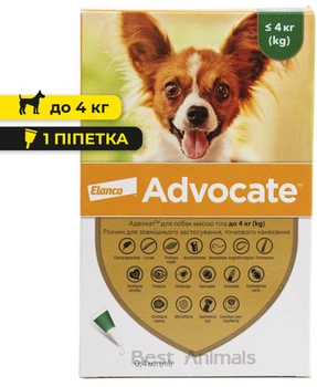 Протипаразитарні краплі Elanco (Bayer) Advocate Адвокат для собак вагою до 4 кг (1 піпетка)