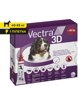 Протипаразитарні краплі Ceva Vectra 3D Сева Вектра 3Д для собак вагою 40-65 кг 1 піпетка (3411112079896)