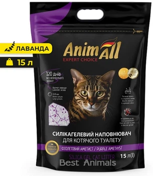 Силікагелевий наповнювач з ароматом лаванди для котячого туалету AnimAll Анімал фіолетовий аметист 15 л (6.7 кг) (4820224500621)