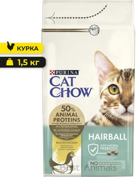 Сухий корм для котів з куркою Purina Cat Chow Hairball Пуріна Кет Чао для виведення шерсті 1,5 кг (5997204514486)