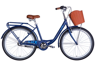 Велосипед Dorozhnik 26" LUX планет рама-17" синій з блакитним (матовий) з багажником задн St з корзиною Pl з крилом St 2024