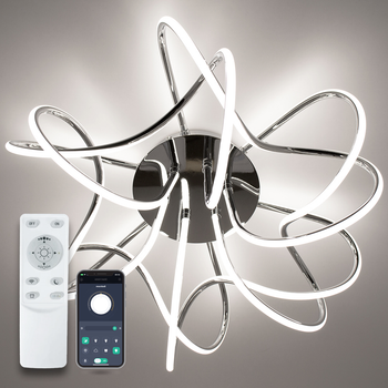 Люстра светодиодная потолочная LUMINARIA LIANA MUSE 80W R470 CHROME/OPAL 220V IP20, LED светильник с пультом ДУ для кухни, спальни, гостиной