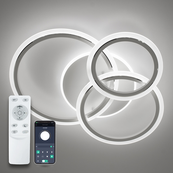 Люстра светодиодная потолочная LUMINARIA SONNE 90W 4R 590/525 WHITE/CHROME 220V IP20, LED светильник с пультом ДУ для кухни, спальни, гостиной