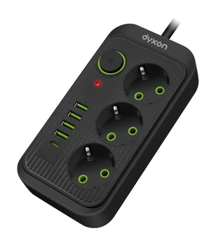 Мережевий фільтр-подовжувач DYXON 3+5 USB-A + USB-C (PD) Power switch 3 Meters Black