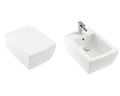 Набор - унитаз подвесной + биде подвесное, Villeroy&Boch, MEMENTO 2.0 (4633R0R1+8M25S101+443300R),glossy white