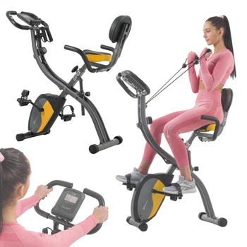 Велотренажер магнитный Hop-Sport HS-3010X Grix X-Bike с эспандерами серо-желтый