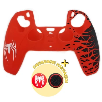Качественный защитный силиконовый чехол Marvel`s Spider-Man 2 (Red) для геймпада Sony DualSense PS5 + накладки на стики